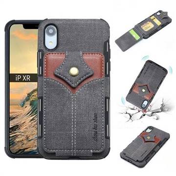 Maple Pattern Canvas Multi-function Leather Phone Back Cover for iPhone Xr (6.1 inch) - Black