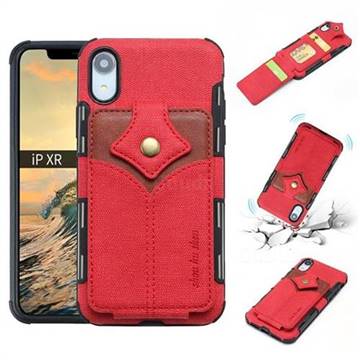 Maple Pattern Canvas Multi-function Leather Phone Back Cover for iPhone Xr (6.1 inch) - Red