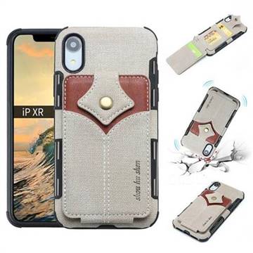 Maple Pattern Canvas Multi-function Leather Phone Back Cover for iPhone Xr (6.1 inch) - Gray