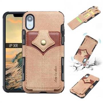 Maple Pattern Canvas Multi-function Leather Phone Back Cover for iPhone Xr (6.1 inch) - Khaki