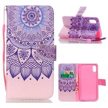 Purple Sunflower Leather Wallet Phone Case for iPhone Xr (6.1 inch)