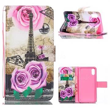 Rose Eiffel Tower Leather Wallet Phone Case for iPhone Xr (6.1 inch)