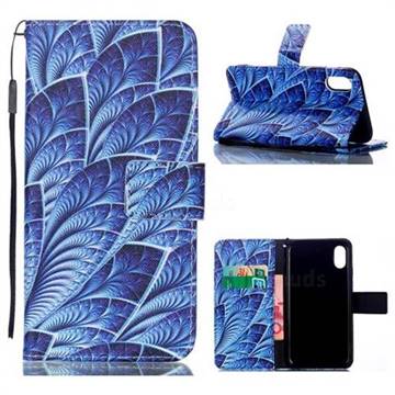 Blue Feather Leather Wallet Phone Case for iPhone Xr (6.1 inch)