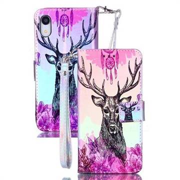 Deer Head Blue Ray Light PU Leather Wallet Case for iPhone Xr (6.1 inch)