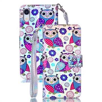 Happy Owl Blue Ray Light PU Leather Wallet Case for iPhone Xr (6.1 inch)