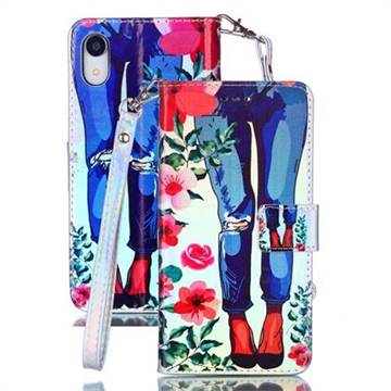 Jeans Flower Blue Ray Light PU Leather Wallet Case for iPhone Xr (6.1 inch)