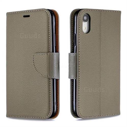 Classic Luxury Litchi Leather Phone Wallet Case for iPhone Xr (6.1 inch) - Gray
