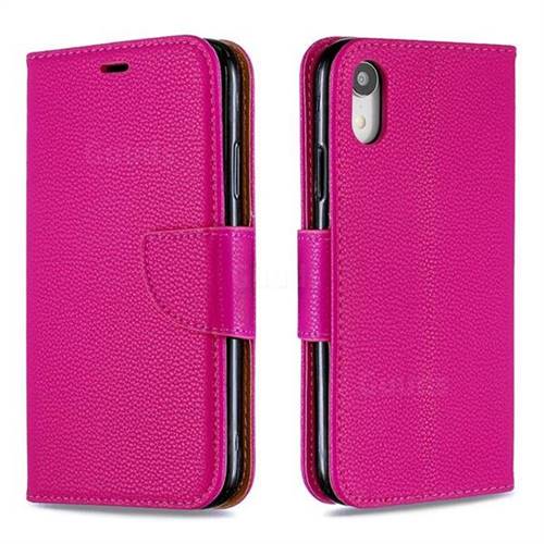 Classic Luxury Litchi Leather Phone Wallet Case for iPhone Xr (6.1 inch) - Rose