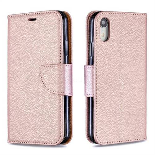 Classic Luxury Litchi Leather Phone Wallet Case for iPhone Xr (6.1 inch) - Golden