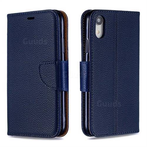 Classic Luxury Litchi Leather Phone Wallet Case for iPhone Xr (6.1 inch) - Blue