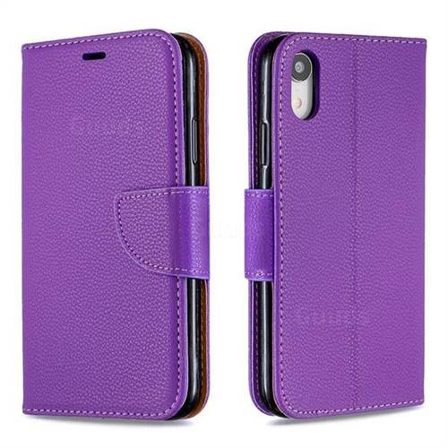 Classic Luxury Litchi Leather Phone Wallet Case for iPhone Xr (6.1 inch) - Purple