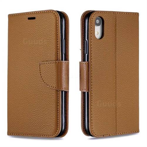 Classic Luxury Litchi Leather Phone Wallet Case for iPhone Xr (6.1 inch) - Brown