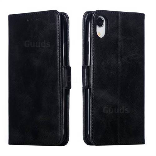 Retro Classic Calf Pattern Leather Wallet Phone Case for iPhone Xr (6.1 inch) - Black