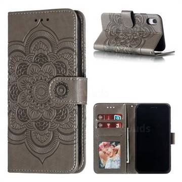 Intricate Embossing Datura Solar Leather Wallet Case for iPhone Xr (6.1 inch) - Gray