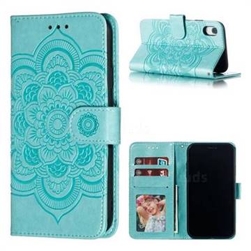 Intricate Embossing Datura Solar Leather Wallet Case for iPhone Xr (6.1 inch) - Green