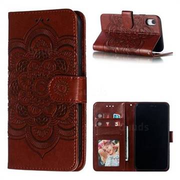 Intricate Embossing Datura Solar Leather Wallet Case for iPhone Xr (6.1 inch) - Brown
