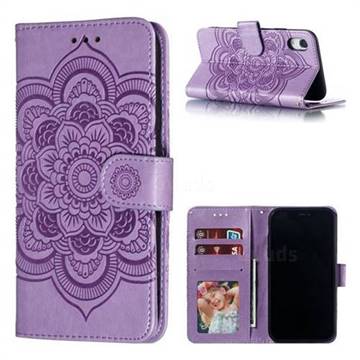 Intricate Embossing Datura Solar Leather Wallet Case for iPhone Xr (6.1 inch) - Purple