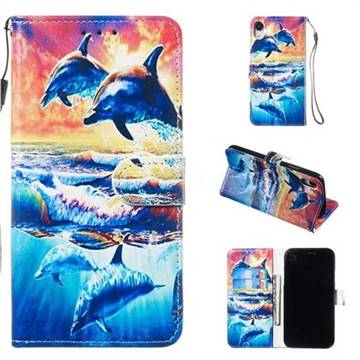 Couple Dolphin Smooth Leather Phone Wallet Case for iPhone Xr (6.1 inch)
