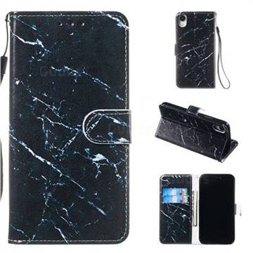 Black Marble Smooth Leather Phone Wallet Case for iPhone Xr (6.1 inch)