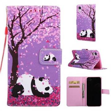 Cherry Blossom Panda Matte Leather Wallet Phone Case for iPhone Xr (6.1 inch)