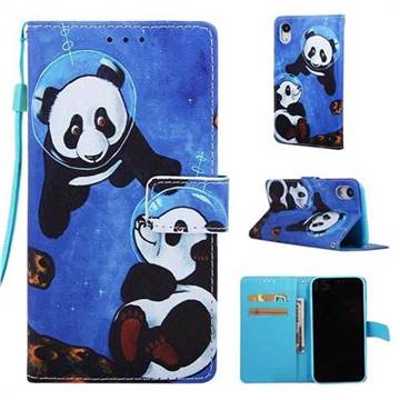 Undersea Panda Matte Leather Wallet Phone Case for iPhone Xr (6.1 inch)