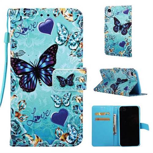 Love Butterfly Matte Leather Wallet Phone Case for iPhone Xr (6.1 inch)