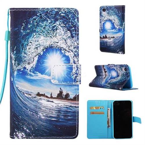 Waves and Sun Matte Leather Wallet Phone Case for iPhone Xr (6.1 inch)