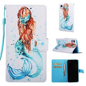 Mermaid Matte Leather Wallet Phone Case for iPhone Xr (6.1 inch)