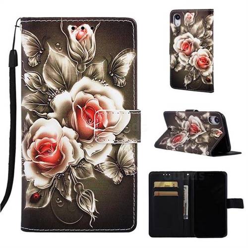 Black Rose Matte Leather Wallet Phone Case for iPhone Xr (6.1 inch)