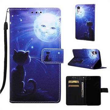 Cat and Moon Matte Leather Wallet Phone Case for iPhone Xr (6.1 inch)