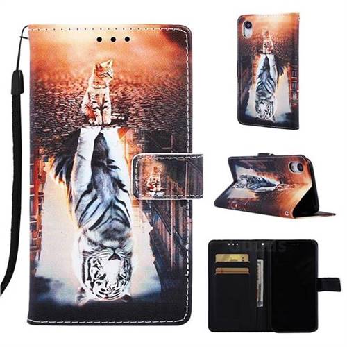 Cat and Tiger Matte Leather Wallet Phone Case for iPhone Xr (6.1 inch)