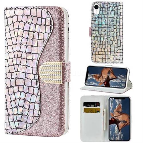 Glitter Diamond Buckle Laser Stitching Leather Wallet Phone Case for iPhone Xr (6.1 inch) - Pink