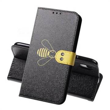 Silk Texture Bee Pattern Leather Phone Case for iPhone Xr (6.1 inch) - Black