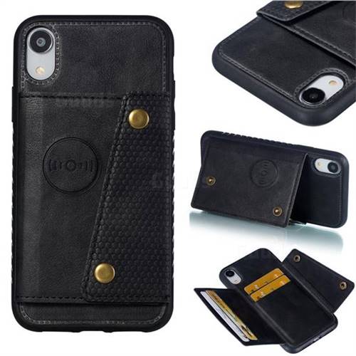 Retro Multifunction Card Slots Stand Leather Coated Phone Back Cover for iPhone Xr (6.1 inch) - Black