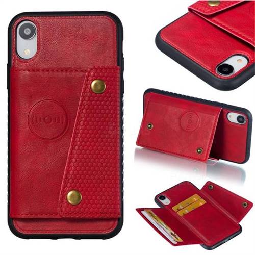 Retro Multifunction Card Slots Stand Leather Coated Phone Back Cover for iPhone Xr (6.1 inch) - Red