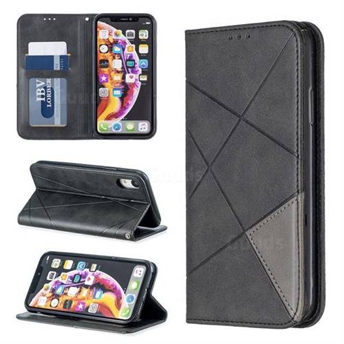 Prismatic Slim Magnetic Sucking Stitching Wallet Flip Cover for iPhone Xr (6.1 inch) - Black