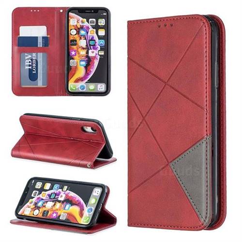 Prismatic Slim Magnetic Sucking Stitching Wallet Flip Cover for iPhone Xr (6.1 inch) - Red