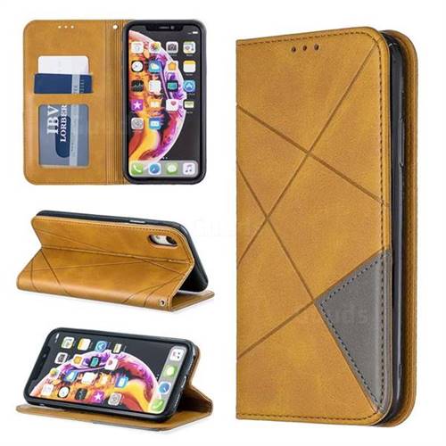 Prismatic Slim Magnetic Sucking Stitching Wallet Flip Cover for iPhone Xr (6.1 inch) - Yellow