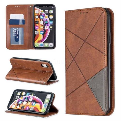 Prismatic Slim Magnetic Sucking Stitching Wallet Flip Cover for iPhone Xr (6.1 inch) - Brown