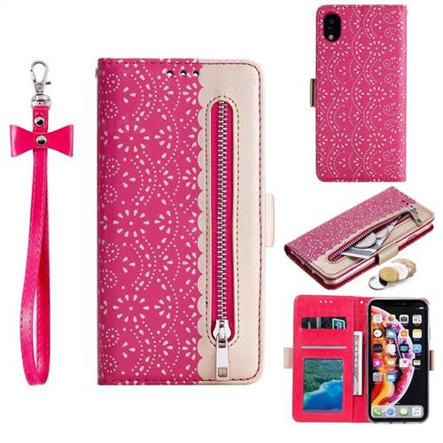Luxury Lace Zipper Stitching Leather Phone Wallet Case for iPhone Xr (6.1 inch) - Rose