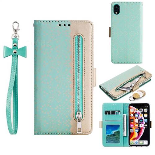 Luxury Lace Zipper Stitching Leather Phone Wallet Case for iPhone Xr (6.1 inch) - Green