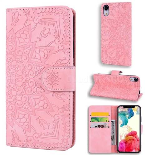 Retro Embossing Mandala Flower Leather Wallet Case for iPhone Xr (6.1 inch) - Pink