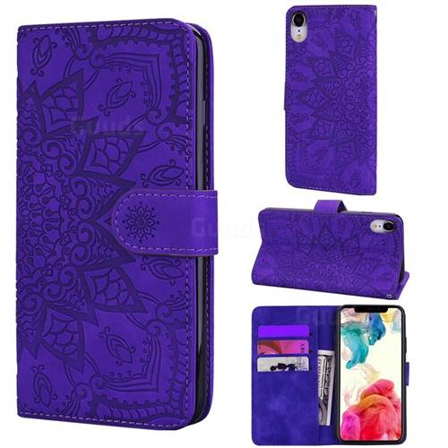 Retro Embossing Mandala Flower Leather Wallet Case for iPhone Xr (6.1 inch) - Purple