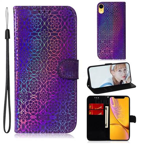 Laser Circle Shining Leather Wallet Phone Case for iPhone Xr (6.1 inch) - Purple