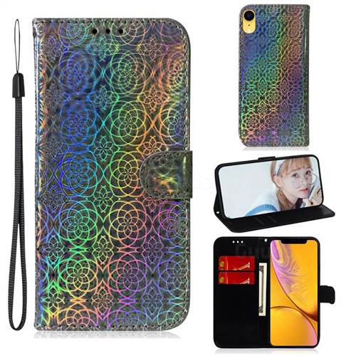 Laser Circle Shining Leather Wallet Phone Case for iPhone Xr (6.1 inch) - Silver