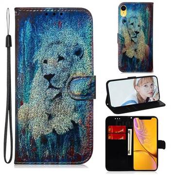 White Lion Laser Shining Leather Wallet Phone Case for iPhone Xr (6.1 inch)