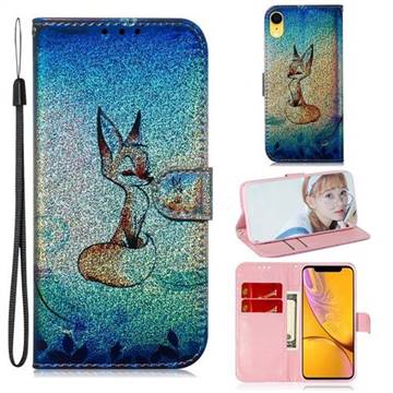 Cute Fox Laser Shining Leather Wallet Phone Case for iPhone Xr (6.1 inch)