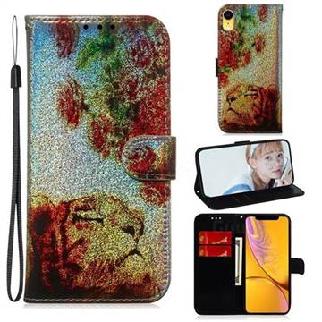 Tiger Rose Laser Shining Leather Wallet Phone Case for iPhone Xr (6.1 inch)