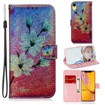 Magnolia Laser Shining Leather Wallet Phone Case for iPhone Xr (6.1 inch)