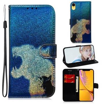 Cat and Leopard Laser Shining Leather Wallet Phone Case for iPhone Xr (6.1 inch)